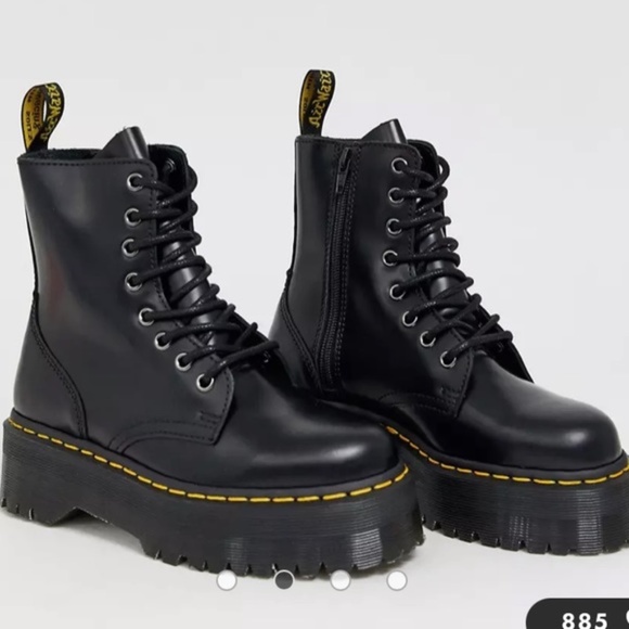 Dr. Martens Jadon Platform Leather Women's Boot - Black Polished Smooth Size US7 - Picture 2 of 10